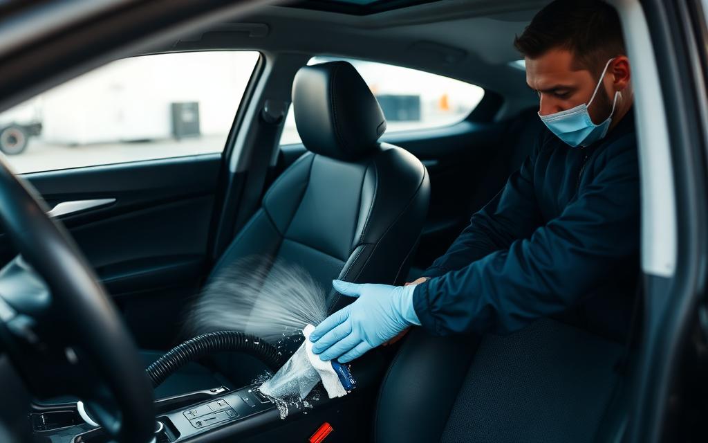 Higienização de bancos automotivos no interior do carro